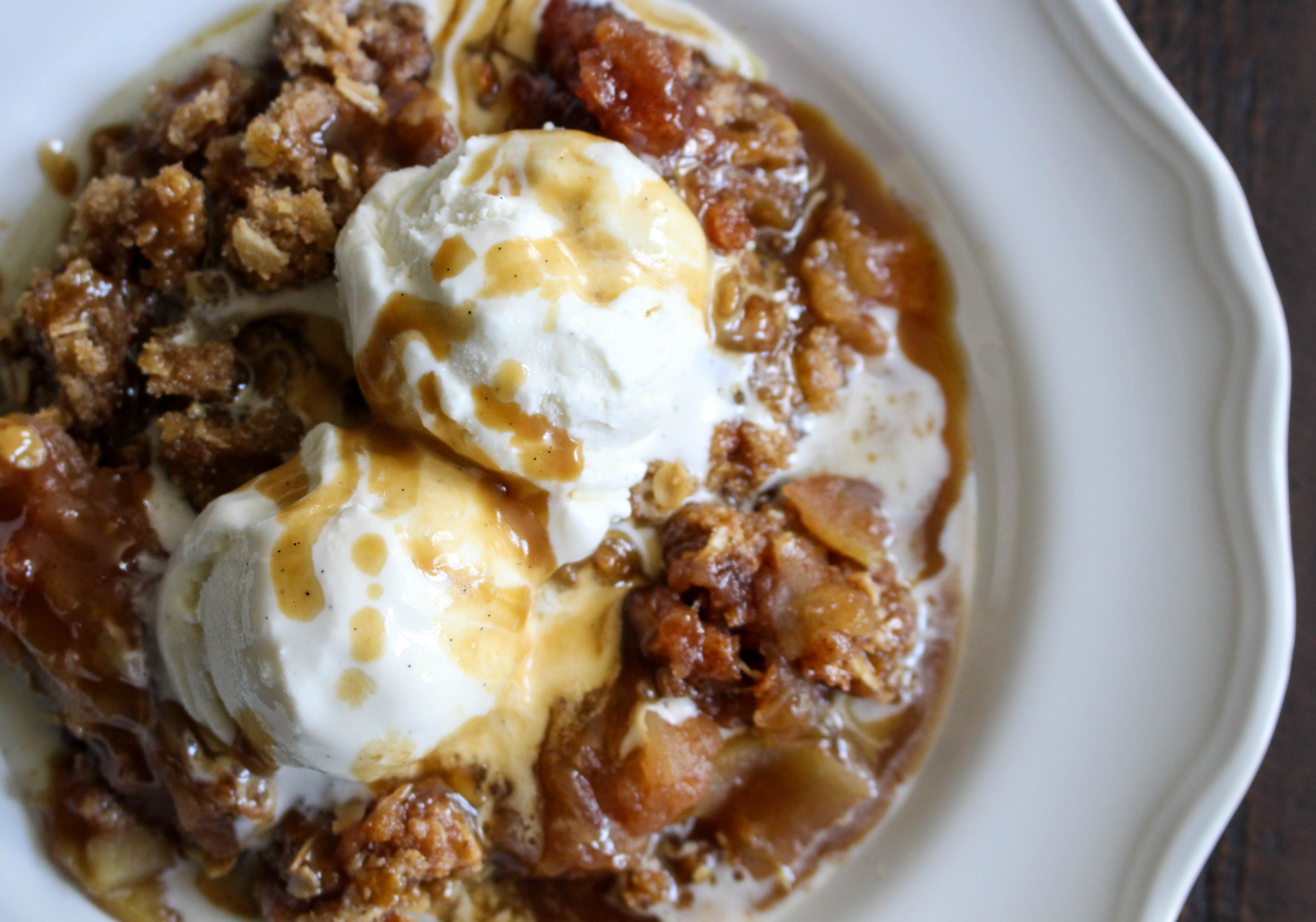 apple crisp with <strong>salted</strong> coffee caramel sauce