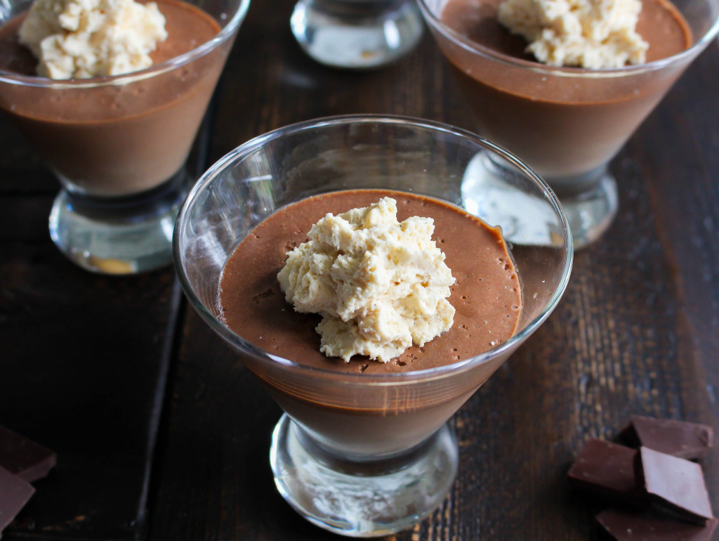 sea salted dark chocolate pot de crème with peanut butter whipped cream