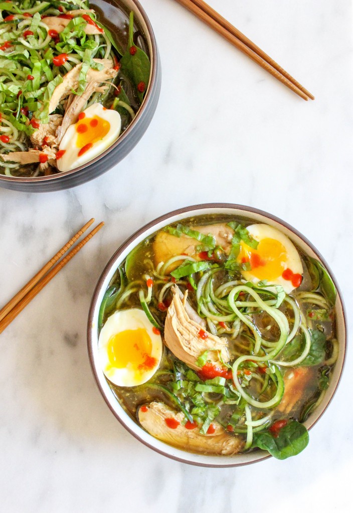 herbed chicken pho with zucchini noodles & soft-boiled eggs