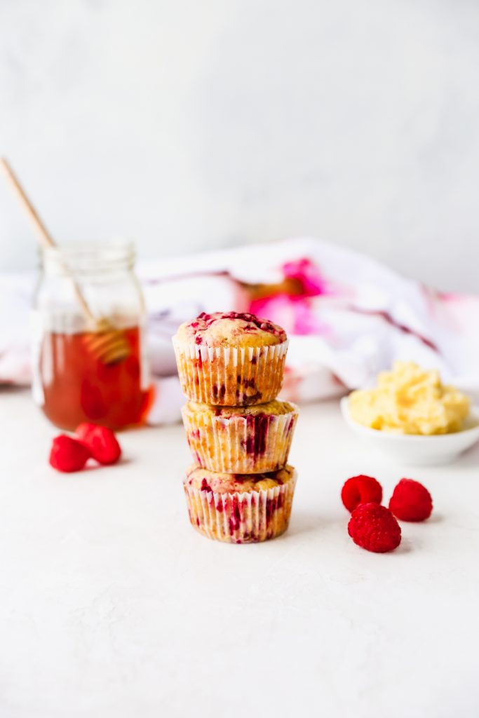 raspberry yogurt muffins with honey lemon butter