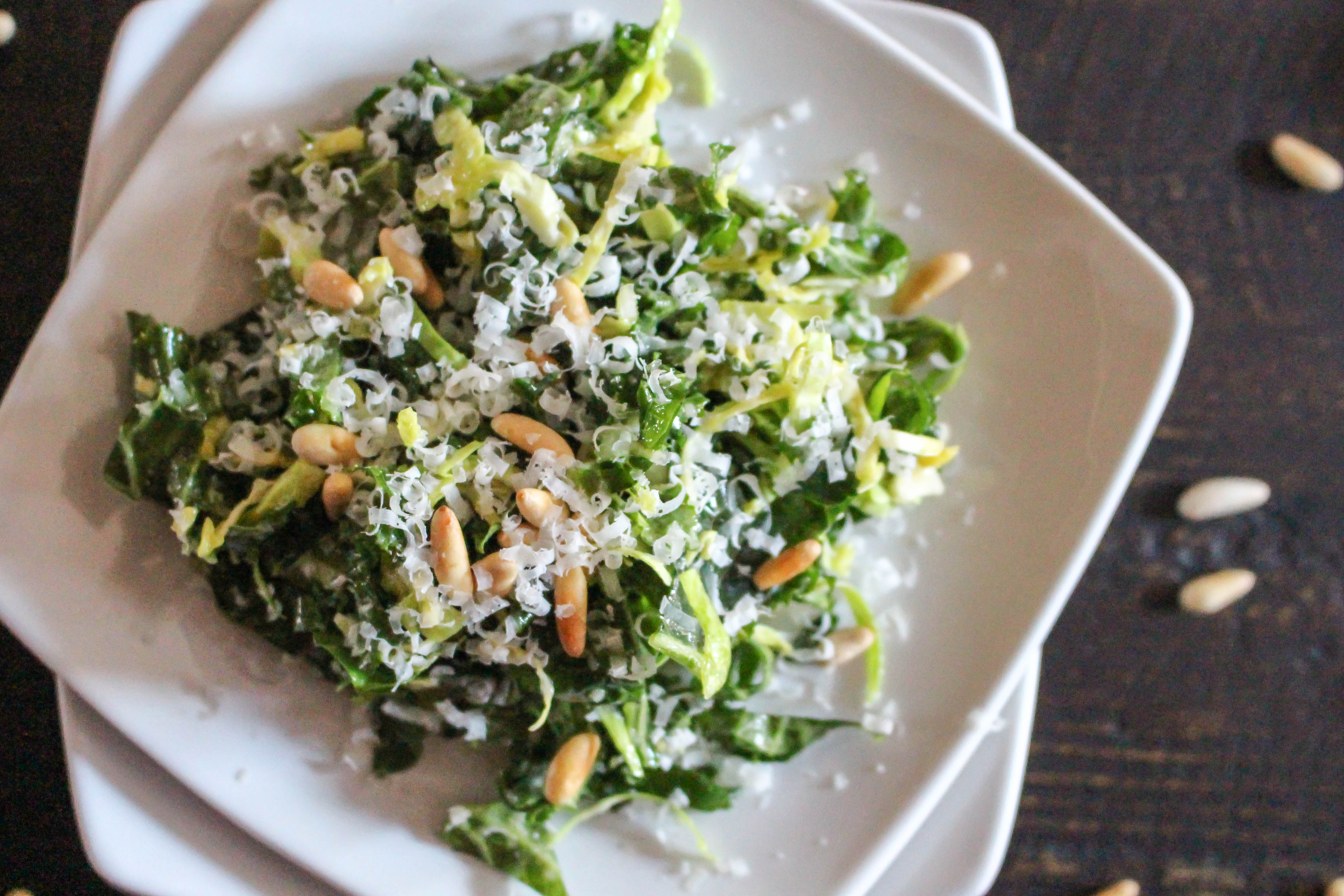 Raw Brussels Sprout & Kale Salad with Lemon Dressing