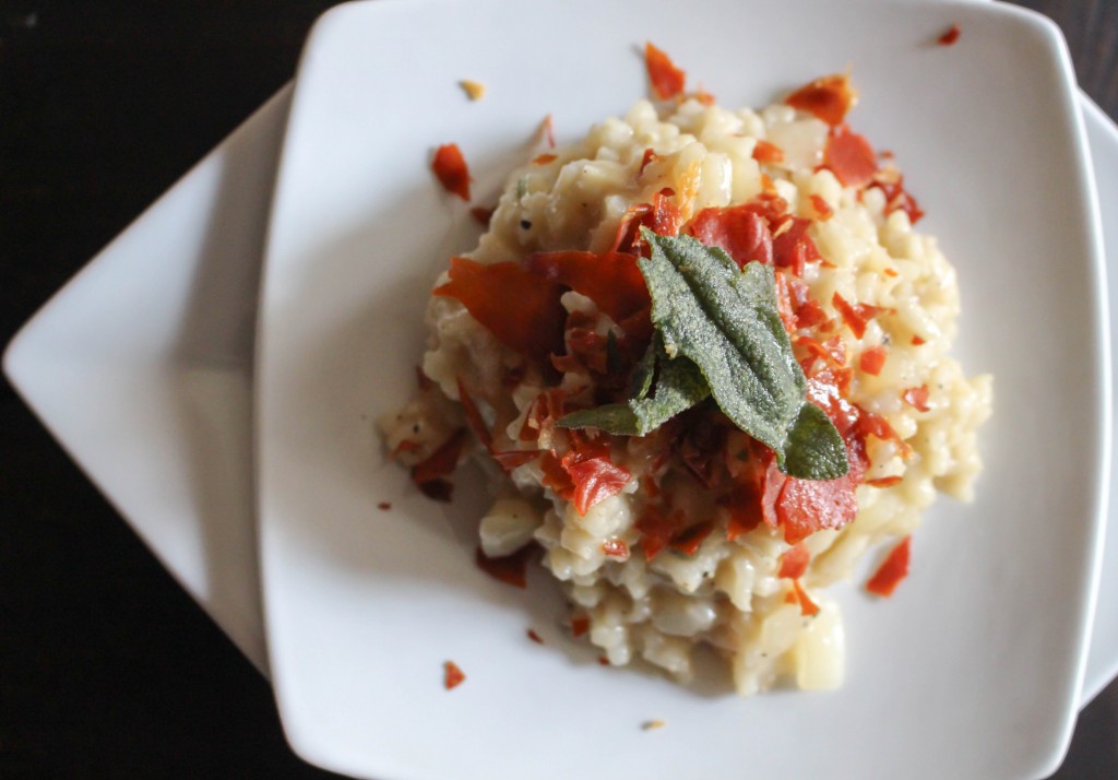 Pear Risotto with Crispy Prosciutto & Fried Sage | Yes to Yolks