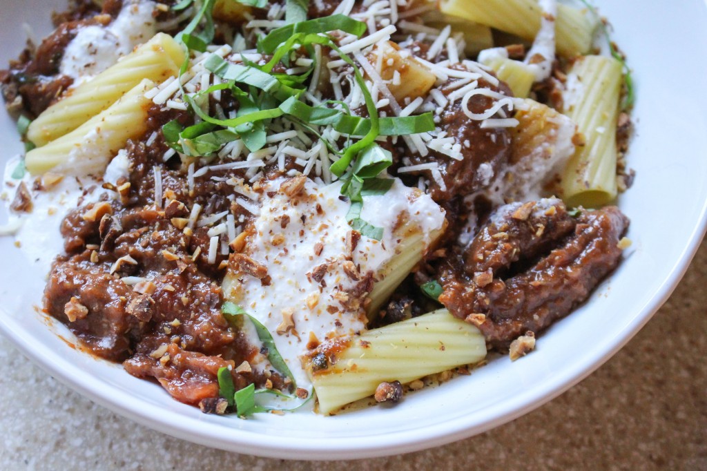 Rigatoni with Spiced Lamb Ragu, Softened Ricotta, & Toasted Walnuts | Yes to Yolks