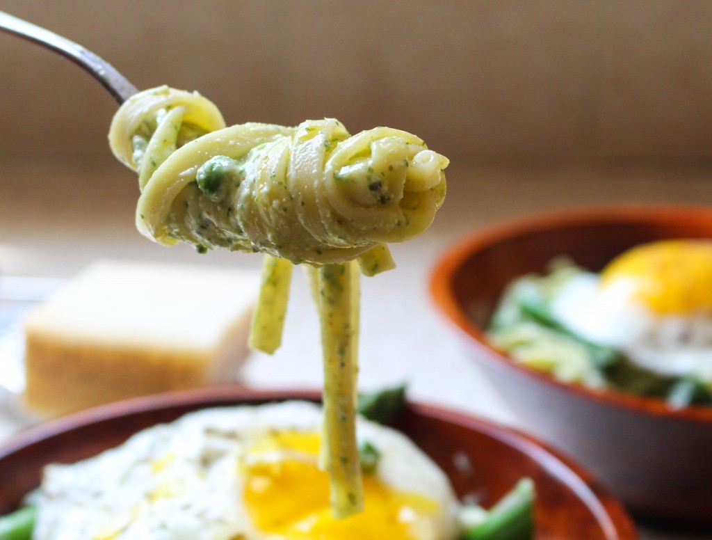 Lightened-Up Pasta Carbonara with Asparagus & Fried Egg | Yes to Yolks