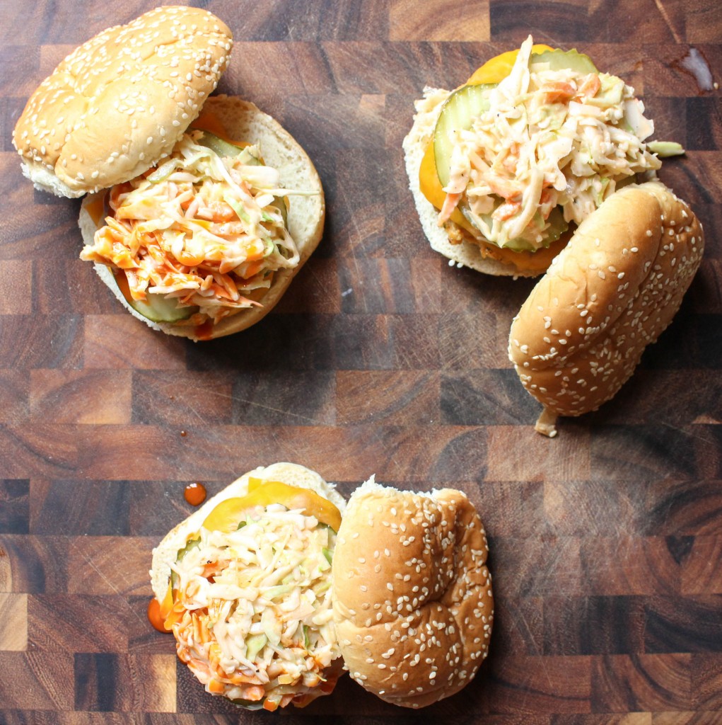 Buffalo Chicken Burgers with Celery Ranch Slaw | Yes to Yolks