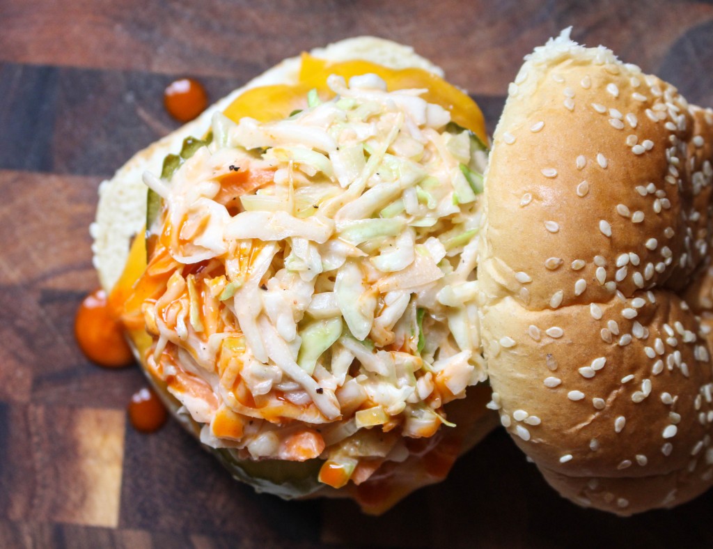 Buffalo Chicken Burgers with Celery Ranch Slaw | Yes to Yolks