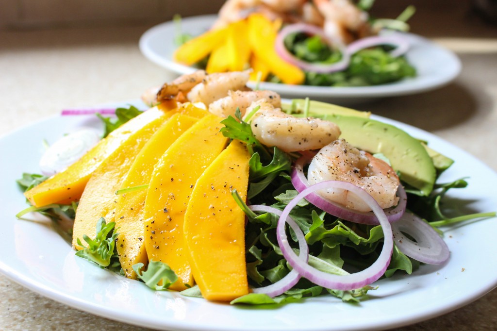 Tropical Shrimp Salad with Avocado, Mango, & Wasabi-Ginger Dressing | Yes to Yolks