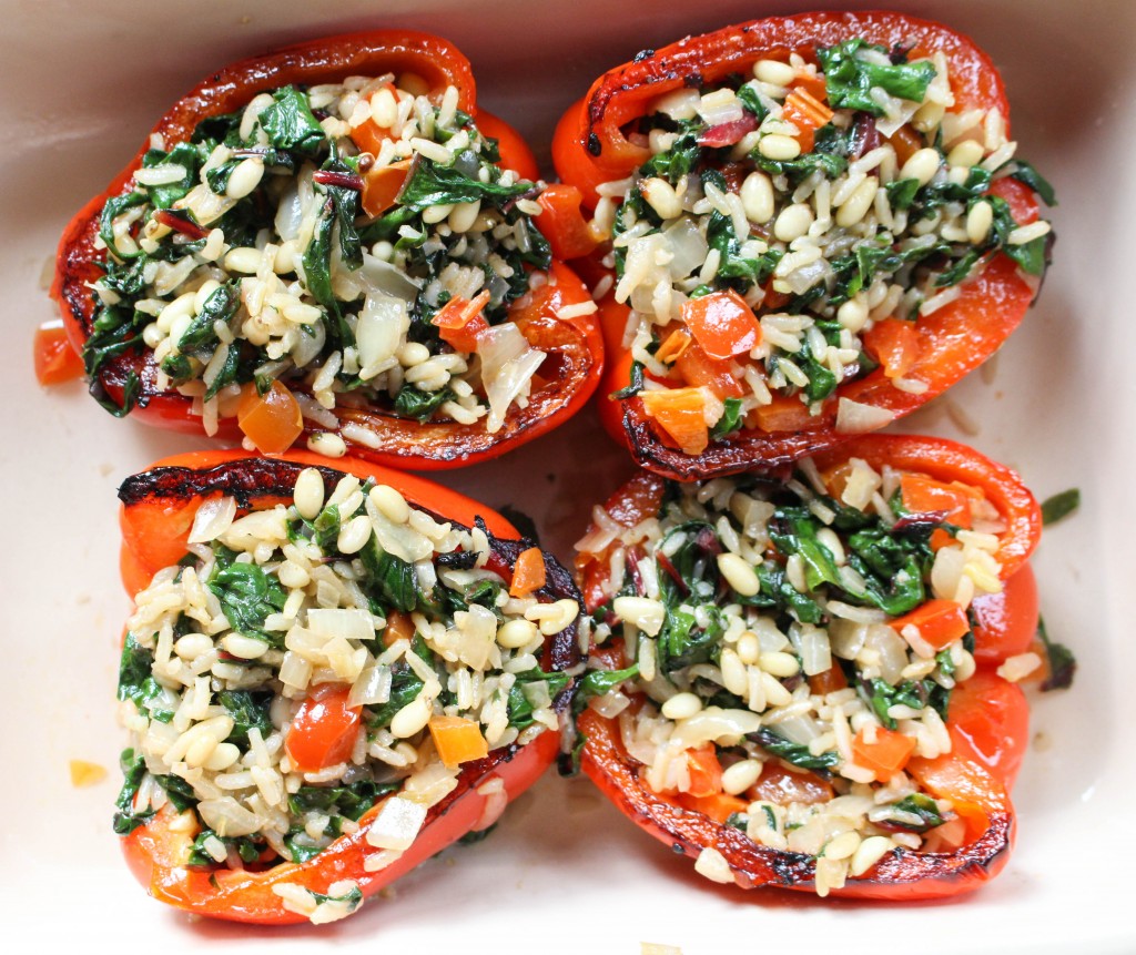 Roasted Red Peppers Stuffed with Swiss Chard & Brown Rice | Yes to Yolks