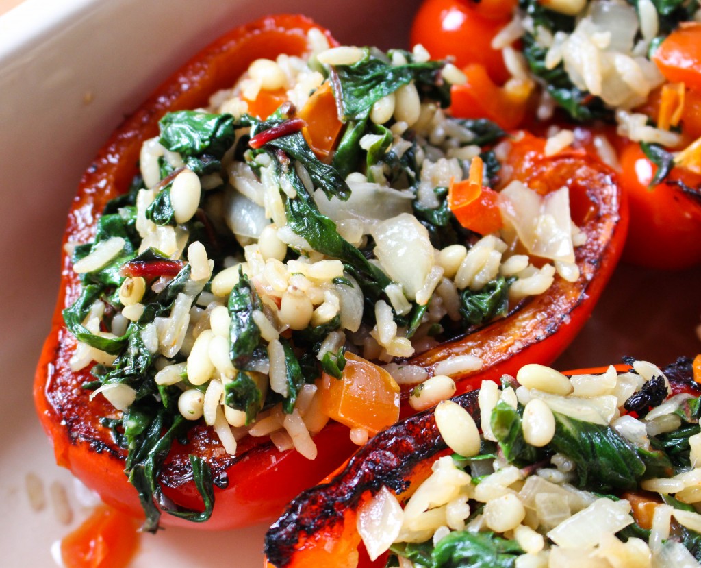 Roasted Red Peppers Stuffed with Swiss Chard & Brown Rice | Yes to Yolks