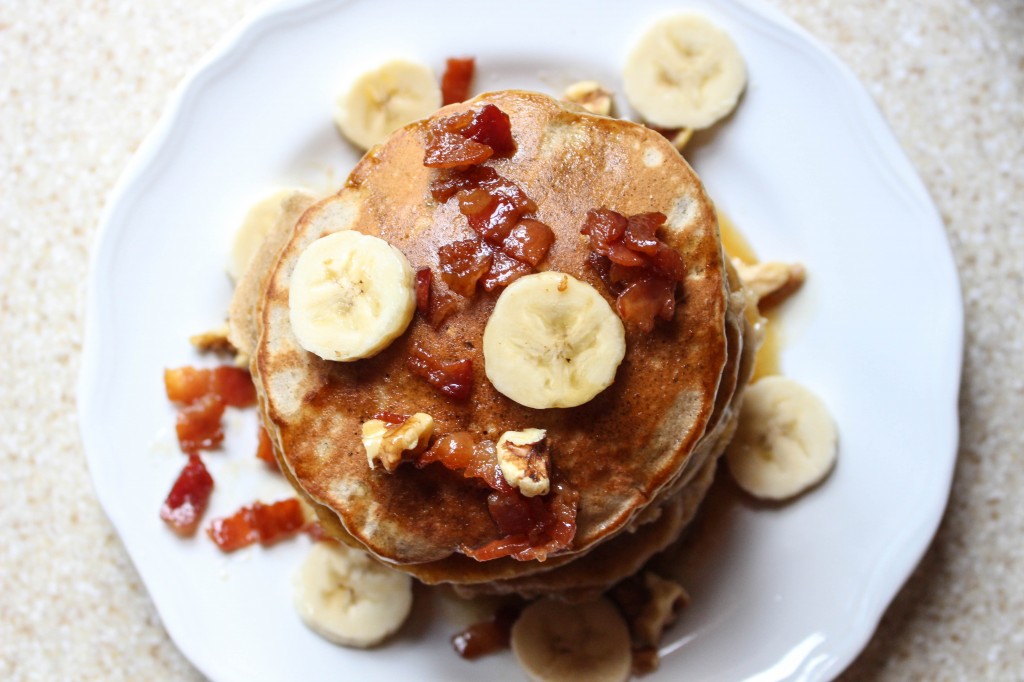 Elvis Pancakes (Peanut Butter-Banana Pancakes with Bacon Maple Syrup) | Yes to Yolks
