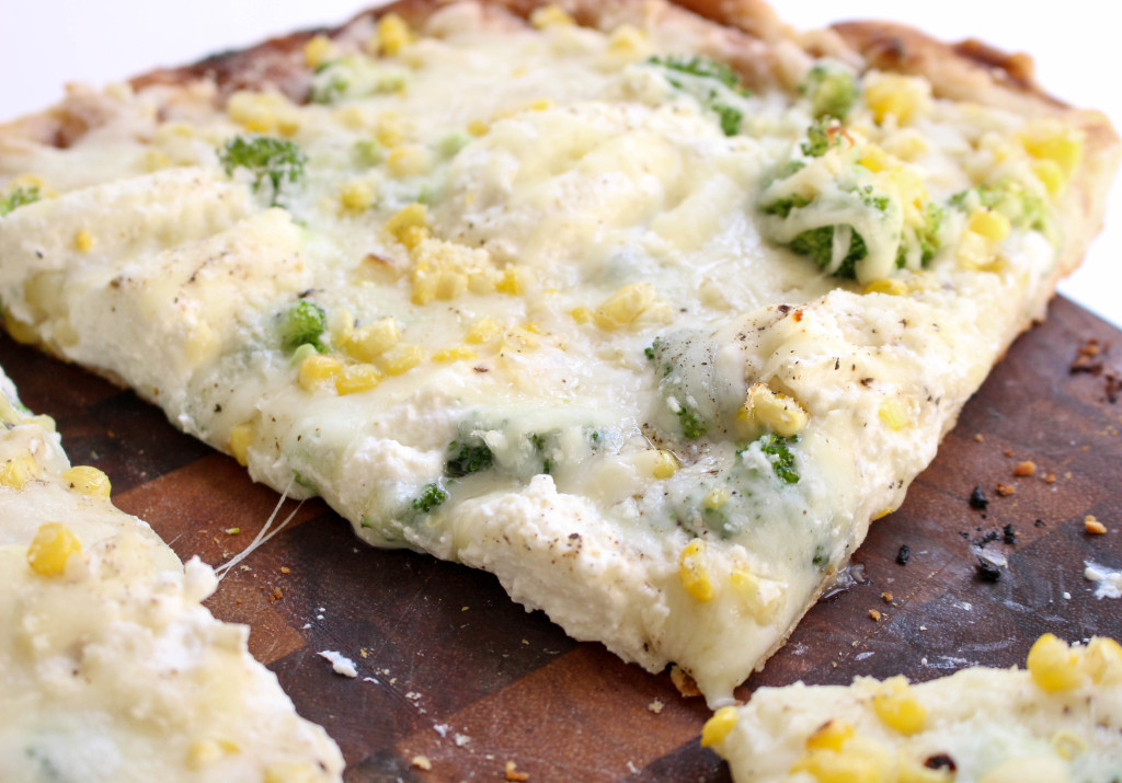 Grilled White Pizza with Ricotta, Corn, & Broccoli | Yes to Yolks