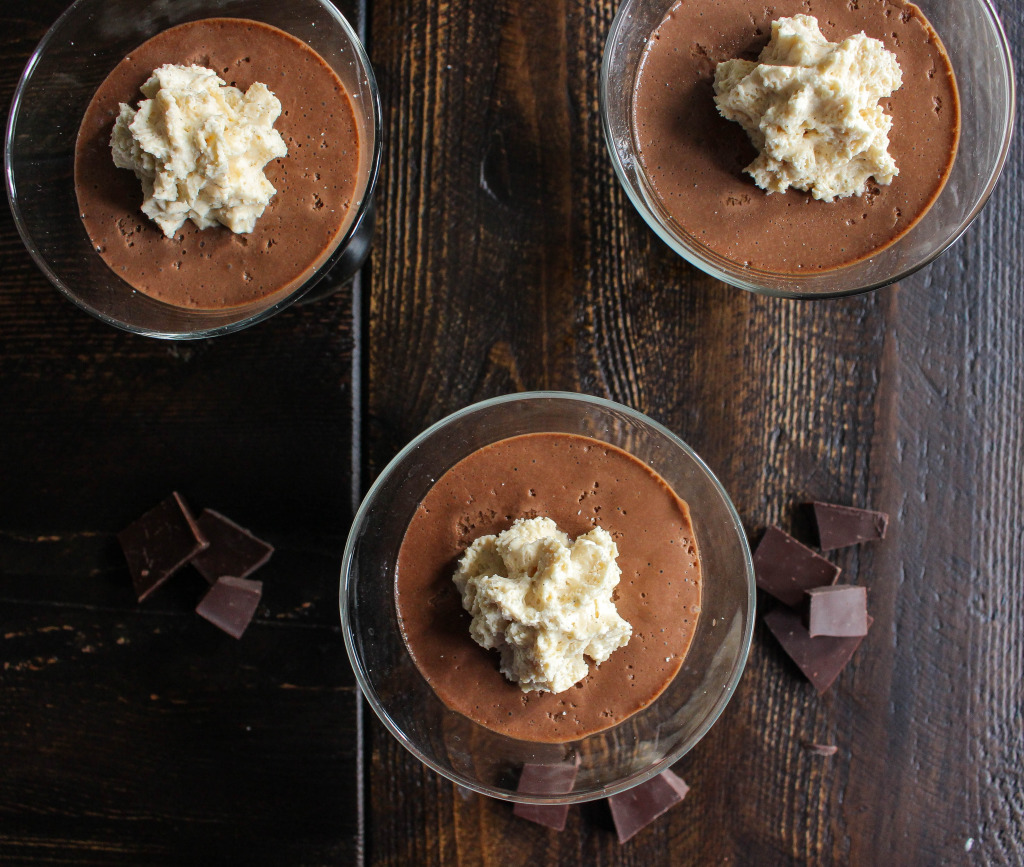 Sea Salted Dark Chocolate Pot de Crème with Peanut Butter Whipped Cream | Yes to Yolks