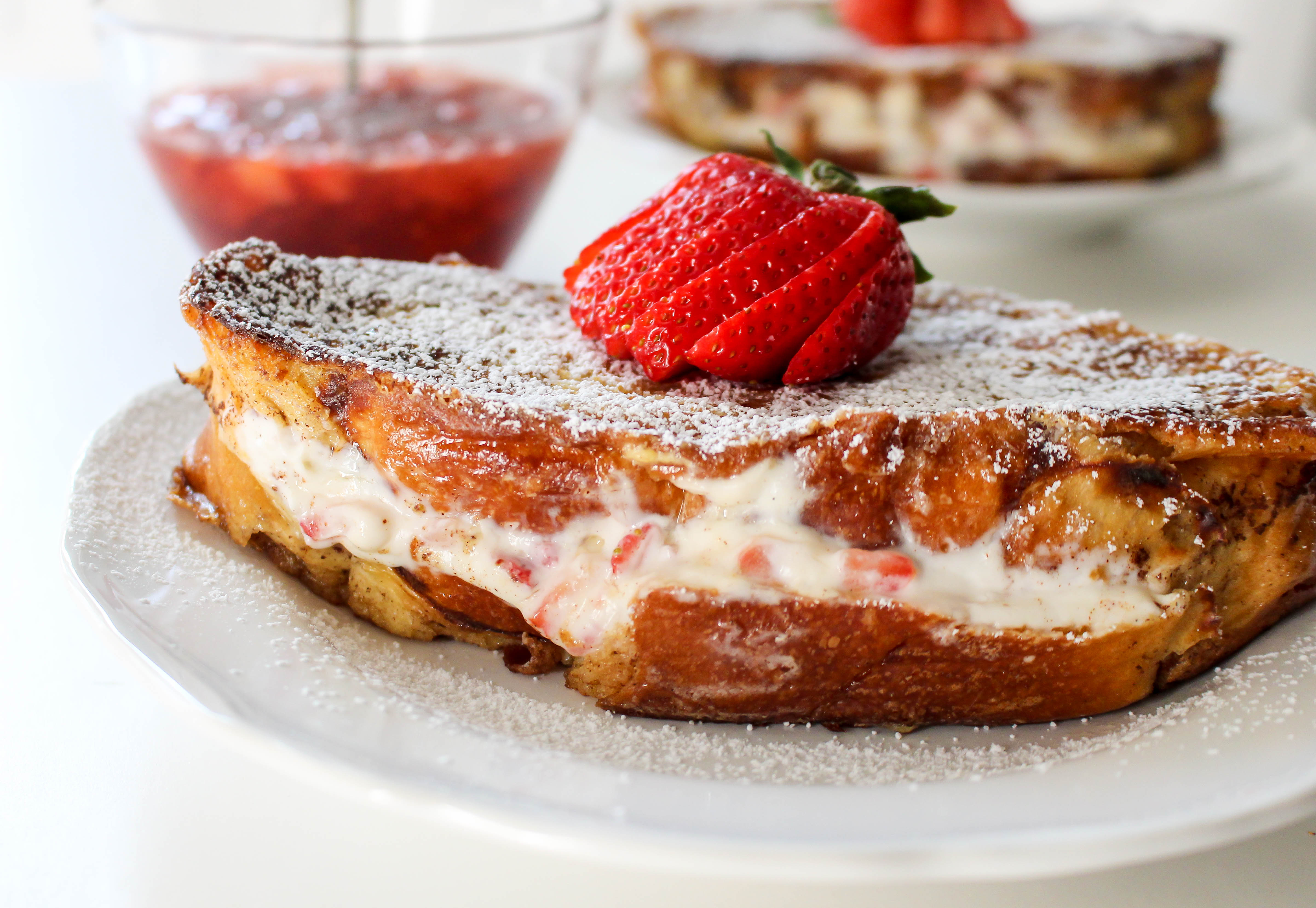 Strawberries & Cream Stuffed French Toast with Strawberry Maple Syrup