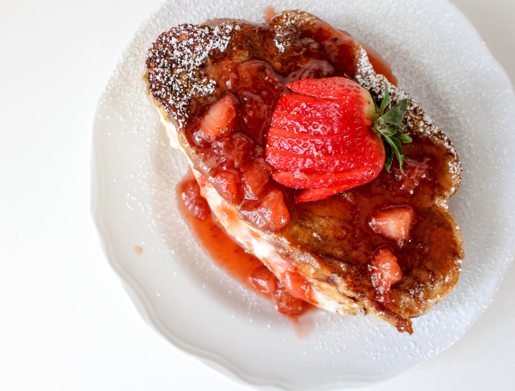 Strawberries & Cream Stuffed French Toast with Strawberry Maple Syrup | Yes to Yolks