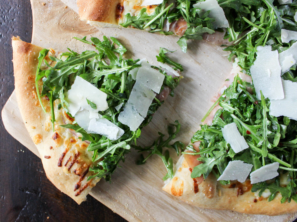Fontina & Prosciutto Pizza with Lemony Arugula Salad | Yes to Yolks