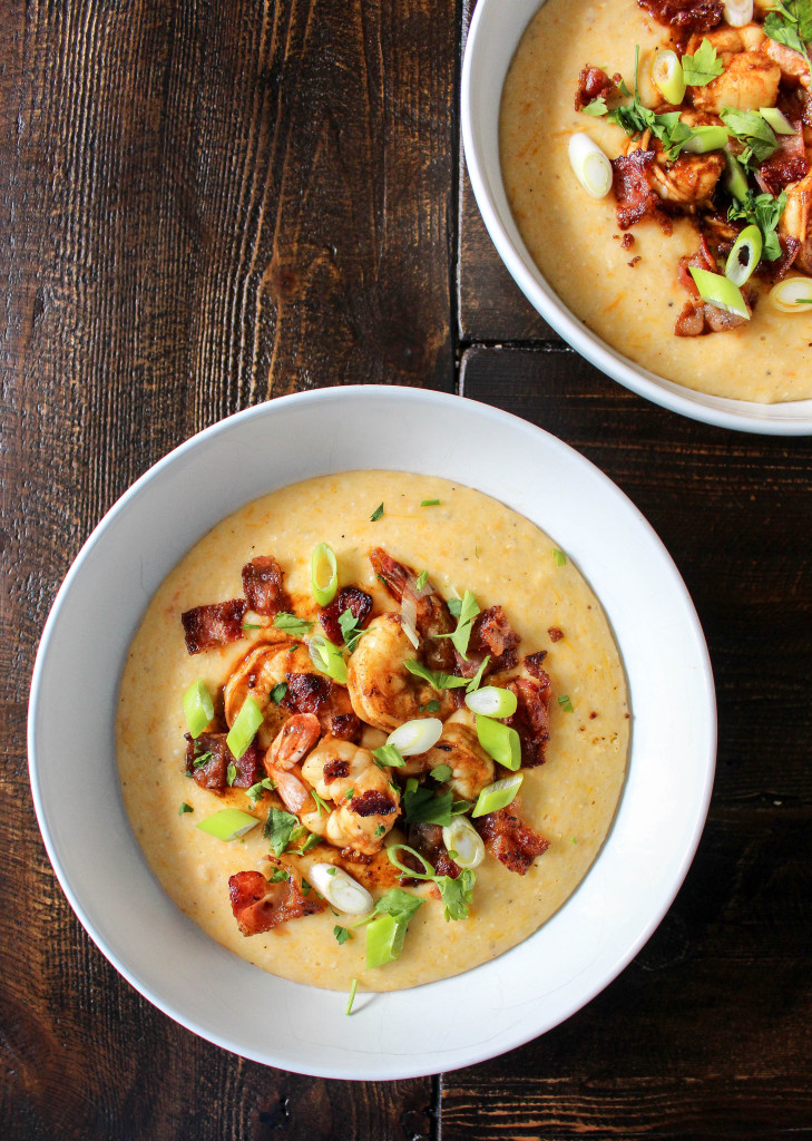 Sweet Potato-Cheddar Grits with Chipotle Shrimp & Bacon | Yes to Yolks
