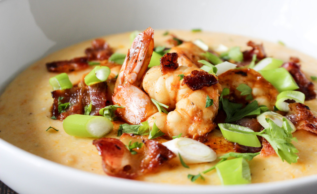 Sweet Potato-Cheddar Grits with Chipotle Shrimp & Bacon | Yes to Yolks