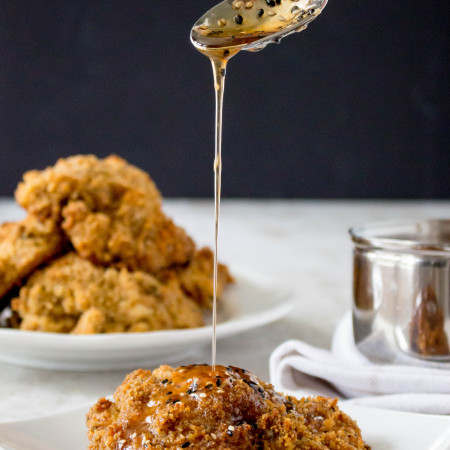 Pickle-Brined (Oven) Fried Chicken with Spicy Sesame Honey