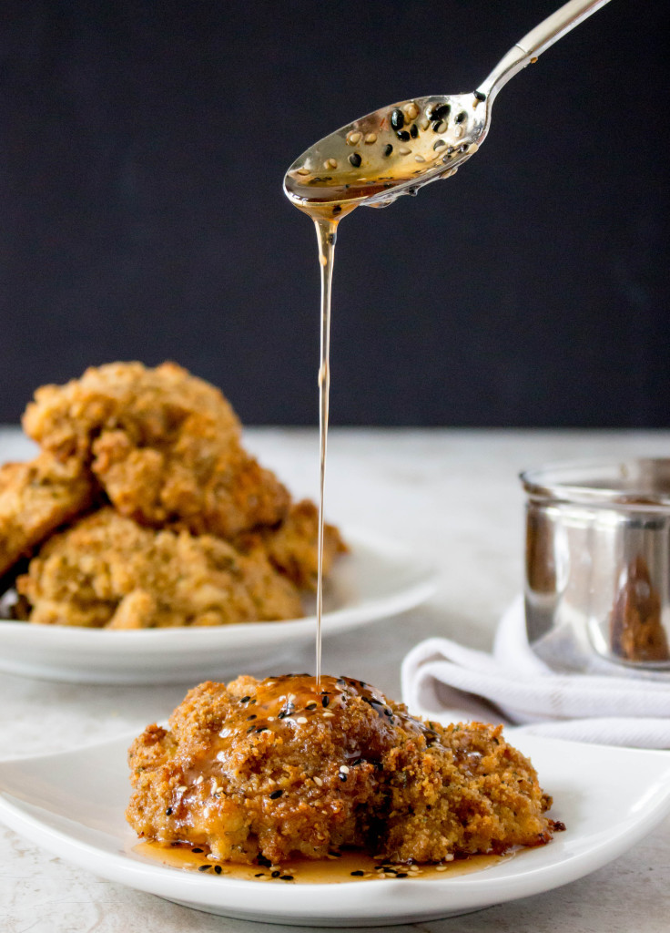 Pickle-Brined (Oven) Fried Chicken with Spicy Sesame Honey