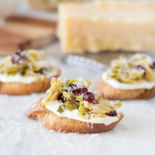 Agrodolce Brussels Sprout Crostini with Whipped Ricotta