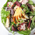 Grilled Chicken Salad with Goat Cheese, Roasted Beets, & Orange Balsamic Vinaigrette | yestoyolks.com
