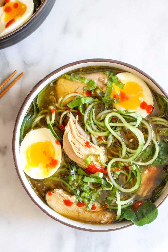Herbed Chicken Pho with Zucchini Noodles & Soft-Boiled Eggs | yestoyolks.com