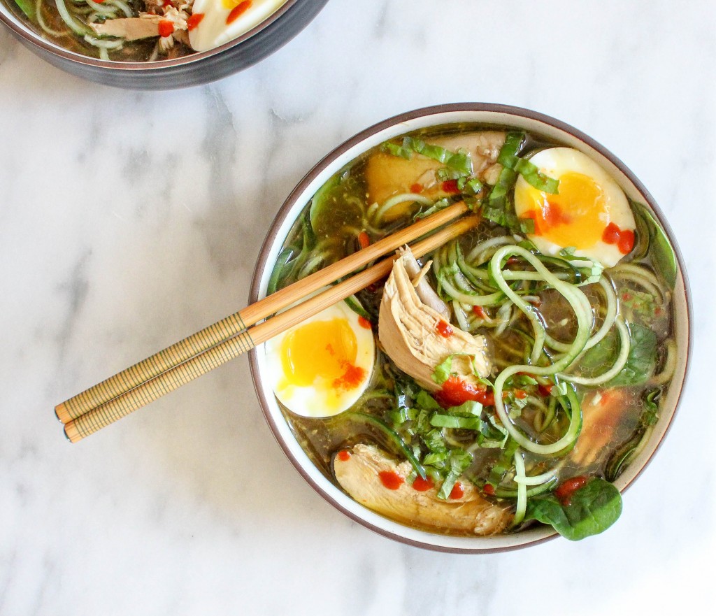 Herbed Chicken Pho with Zucchini Noodles & Soft-Boiled Eggs | yestoyolks.com