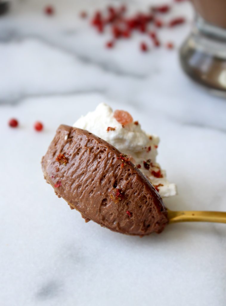 Chocolate Pots de Creme with Pink Peppercorns & Himalayan Sea Salt | yestoyolks.com