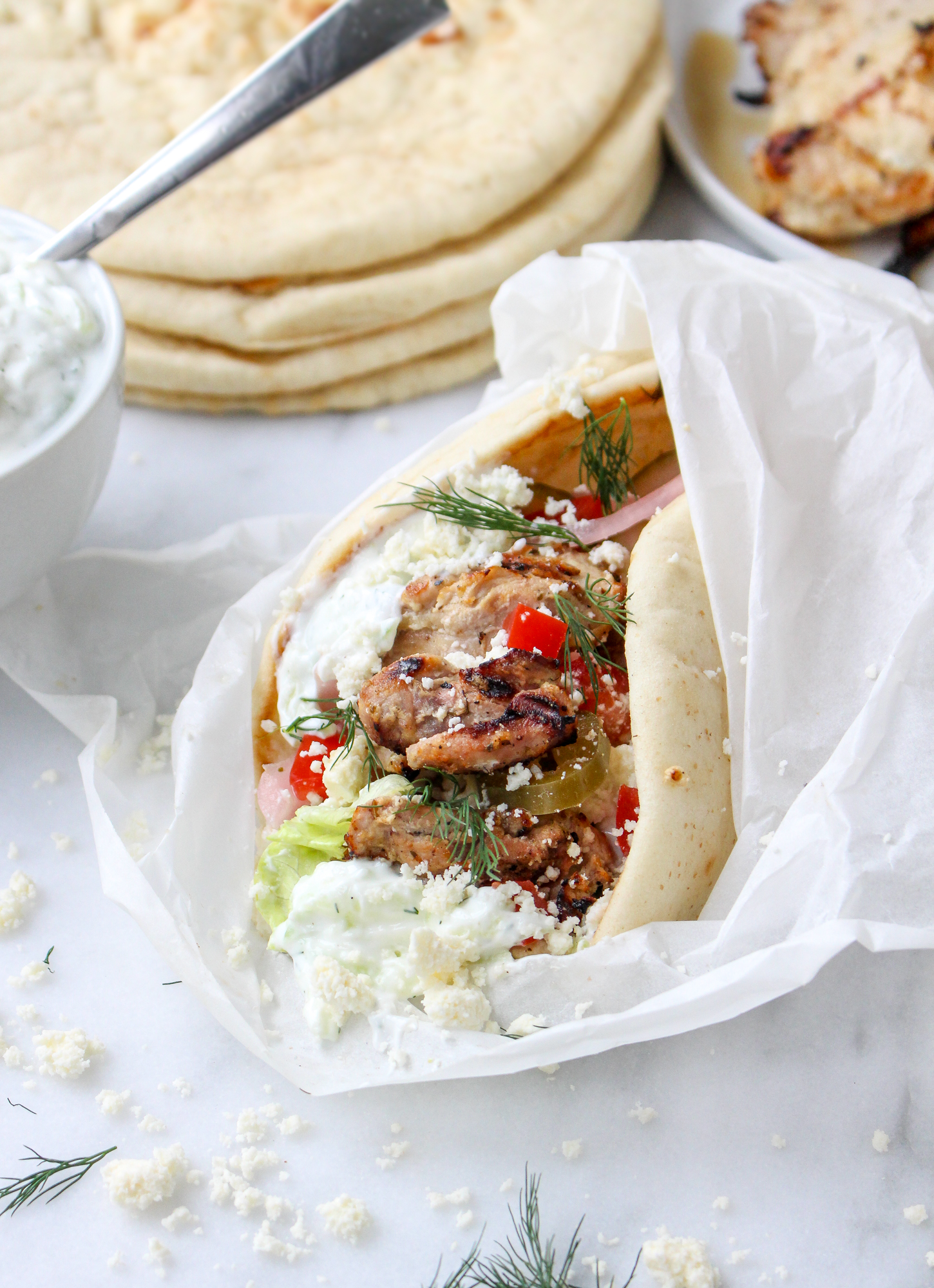 Greek Chicken Gyros with Tzatziki & Pickled Vegetables - Yes to Yolks