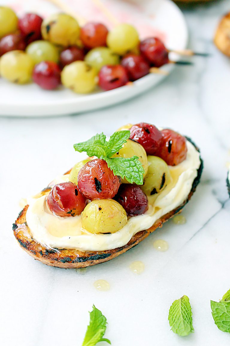 Grilled Grape Crostini With Honeyed Whipped Feta