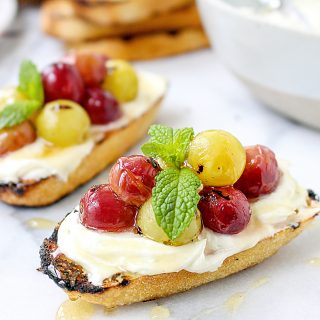 Grilled Grape Crostini with Honeyed Whipped Feta