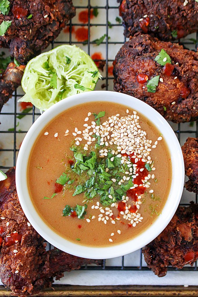 Thai Buttermilk Fried Chicken with Spicy Coconut Dipping Sauce | yestoyolks.com