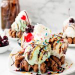 Brownie Batter Waffle Ice Cream Sundaes | yestoyolks.com