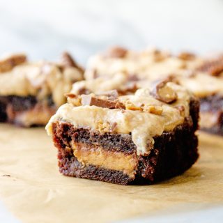 Chocolate Peanut Butter Cup Brownies with Peanut Butter Frosting