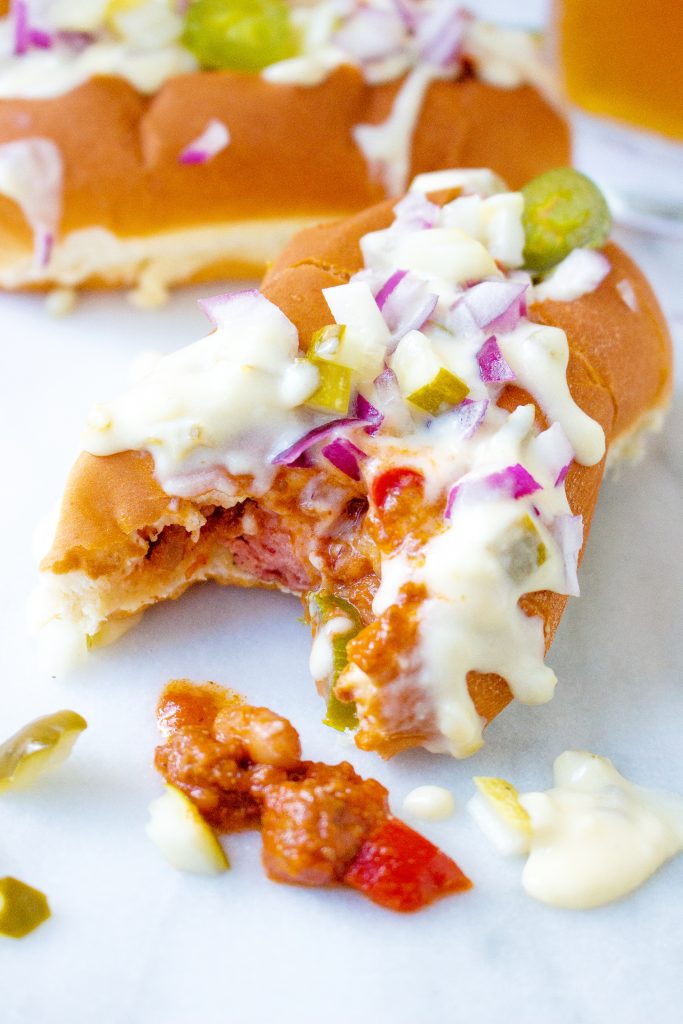 Slow-Cooker Chili Dogs with Jalapeño Beer Cheese