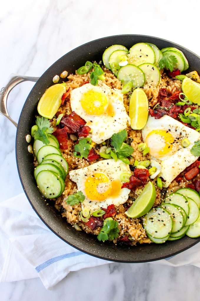 Kimchi Fried Rice with Eggs & Bacon