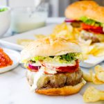 Roasted Garlic Burgers with Pepperoncini Aioli & Crispy Salami