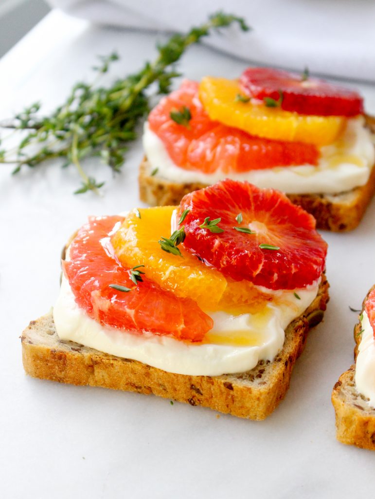 Whipped Ricotta Toasts with Winter Citrus & Thyme-Infused Honey