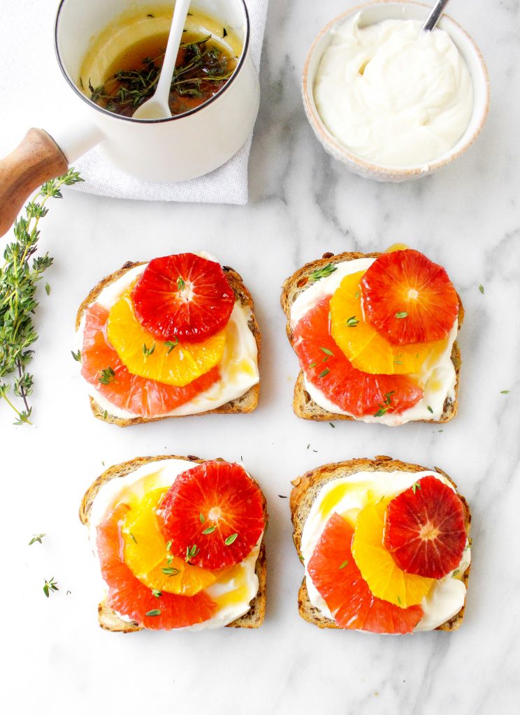 Whipped Ricotta Toasts with Winter Citrus & Thyme-Infused Honey