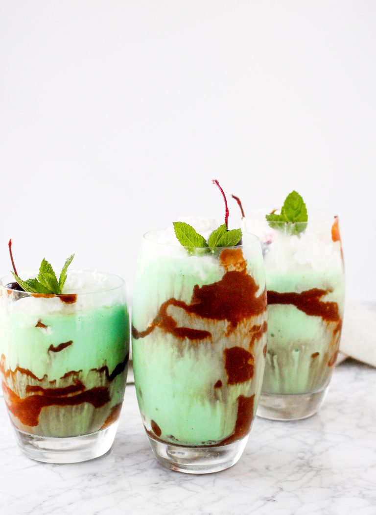 Boozy Homemade Shamrock Shakes with Guinness Hot Fudge - Yes to Yolks