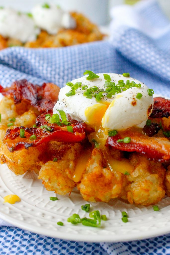 Tater Tot Waffles with Bacon, Eggs, & Truffle Oil