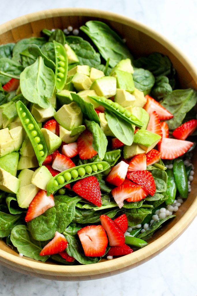 Israeli Couscous Salad with Strawberries, Snap Peas, & Lemon Poppy Seed Dressing