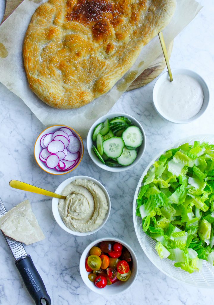 Hummus & Caesar Salad Flatbread