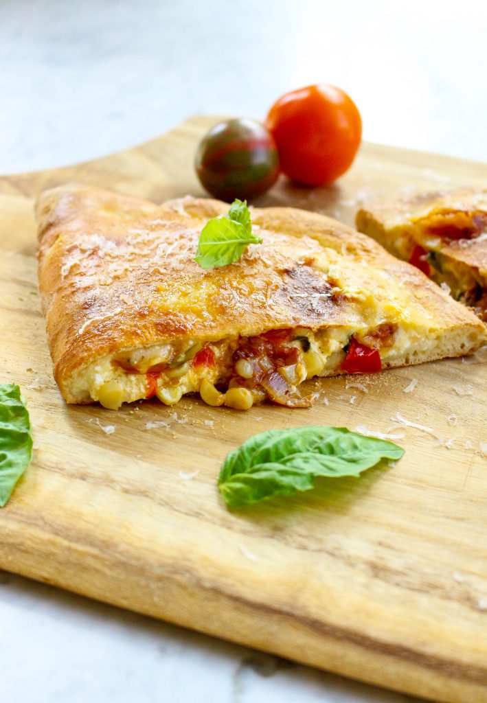 Summer Calzones with Corn, Tomatoes, & Bacon