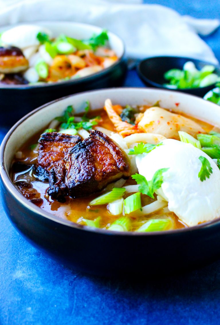 Sweet & Spicy Korean Pork Belly Udon Soup