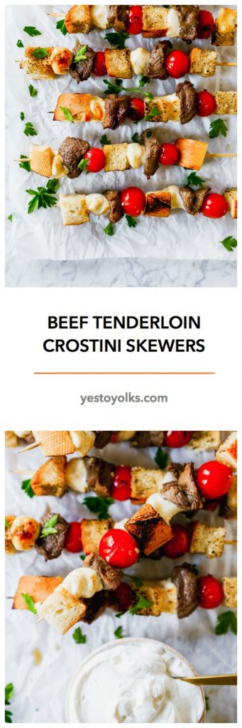 Beef Tenderloin Crostini Skewers
