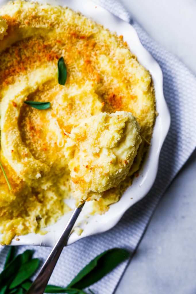 Cheesy Mashed Potato Gratin with Sage Butter