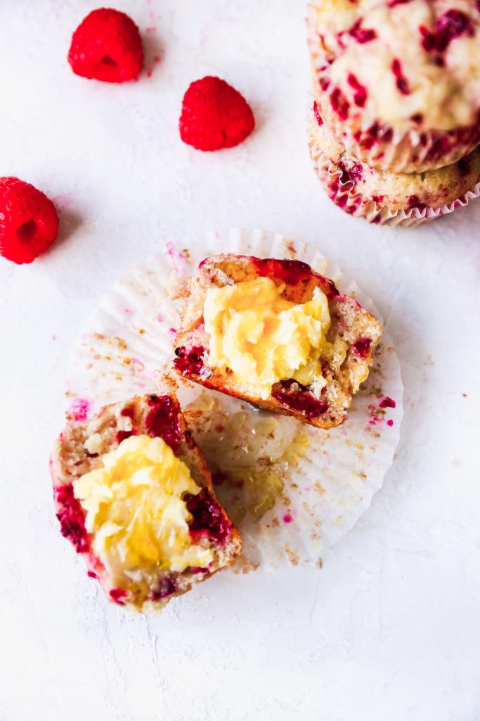 Raspberry Yogurt Muffins with Honey Lemon Butter