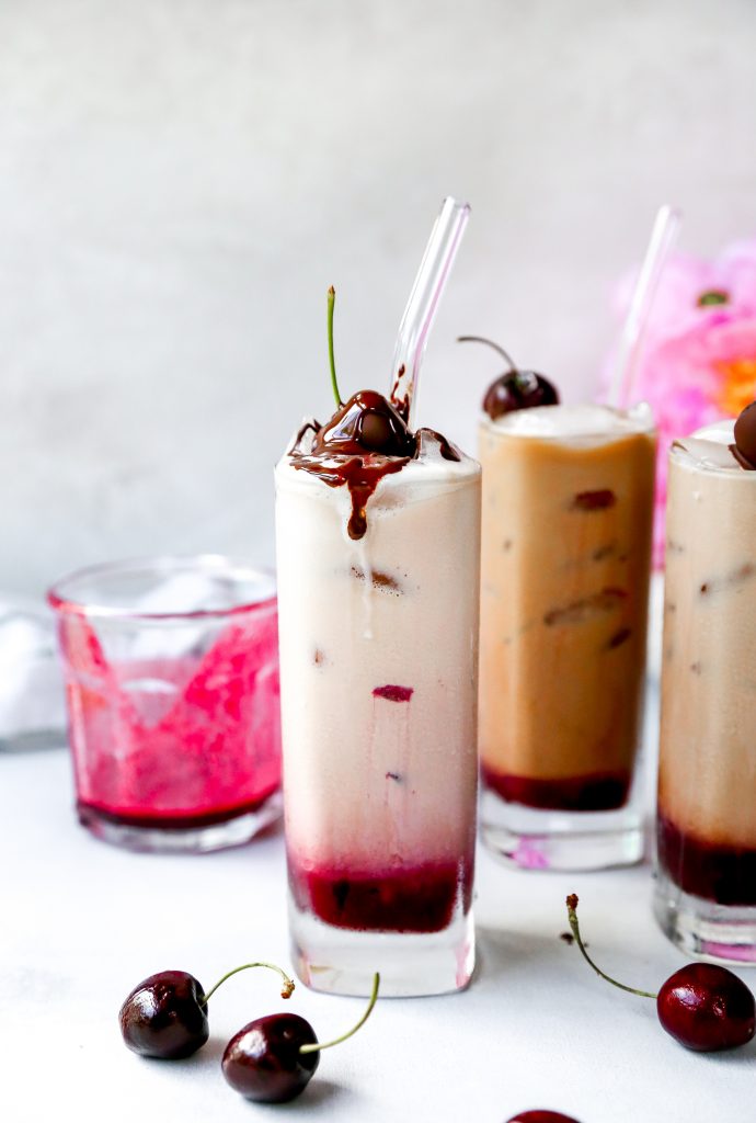 Chocolate Covered Cherry Iced Lattes