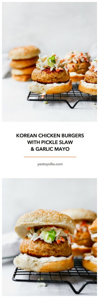 Korean Chicken Burgers with Pickle Slaw & Garlic Mayo